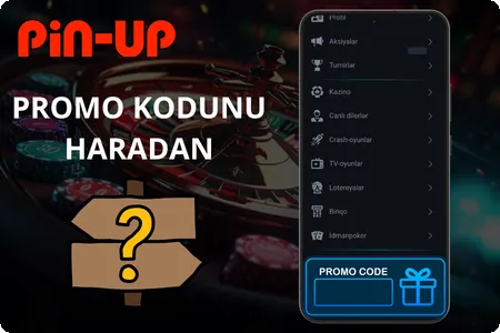 Pin Up tətbiqinin profil menyusunda promo kod daxiletmə sahəsinin yerləşdiyi bölmə